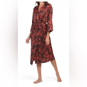 Cynthia Rowley Silky Kimono Style Red and Black Floral Robe NWT